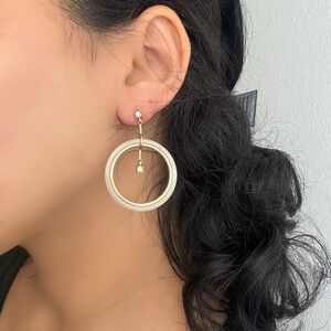 Cream and white acrylic resin hoop earrings